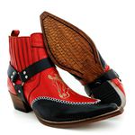 Botina Masculina Country Bico Fino Couro Legítimo Bovino Floater Vermelho e Preto com Estrivo Copia