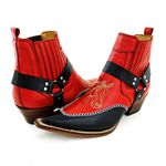 Botina Masculina Country Bico Fino Couro Legítimo Bovino Floater Vermelho e Preto com Estrivo Copia