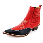 Botina Masculina Country Bico Fino Couro Legítimo Bovino Floater Vermelho e Preto com Estrivo Copia