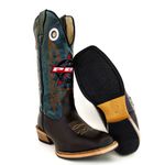 Bota Texana Carrapeta Couro Mustang Chocolate e Nobuck Verde