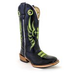 Bota Texana Masculina Couro Legítimo Bovino Látego Preto Bordado Cruz Verde Salto Carrapeta