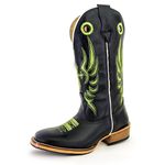 Bota Texana Masculina Couro Legítimo Bovino Látego Preto Bordado Cruz Verde Salto Carrapeta