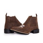 Botina Masculina Bico Quadrado Couro Bovino Legítimo Mustang Café Florão Copia