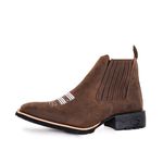 Botina Masculina Bico Quadrado Couro Bovino Legítimo Mustang Café Florão Copia