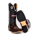 Bota Texana Masculina Couro Legítimo Crazy Horse Café e Látego Preto Ekip Salto Carrapeta
