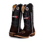 Bota Texana Masculina Couro Legítimo Crazy Horse Café e Látego Preto Ekip Salto Carrapeta