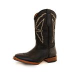 Bota Texana Masculina Cano Padrão Couro Bovino Legítimo Tubarão Preto e Crazy Horse Preto