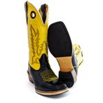 Bota Texana Masculina Couro Legítimo Bovino Látego Preto Fly Amarelo Salto Carrapeta