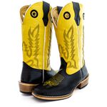 Bota Texana Masculina Couro Legítimo Bovino Látego Preto Fly Amarelo Salto Carrapeta