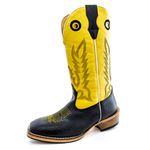 Bota Texana Masculina Couro Legítimo Bovino Látego Preto Fly Amarelo Salto Carrapeta