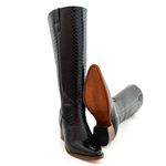 Bota Over Montaria Feminina Bico fino Couro Legítimo Bovino Anaconda Preto