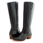 Bota Over Montaria Feminina Bico fino Couro Legítimo Bovino Anaconda Preto