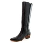 Bota Over Montaria Feminina Bico fino Couro Legítimo Bovino Anaconda Preto