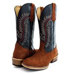 Bota Texana Masculina Couro Legítimo Bovino Invertido e Látego Preto Bordado Linha Salto Carrapeta