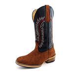 Bota Texana Masculina Couro Legítimo Bovino Invertido e Látego Preto Bordado Linha Salto Carrapeta
