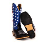 Bota Texana Masculina Couro Legítimo Látego Preto / Branco / Vermelho e Azul Fly EUA Salto Carrapeta