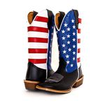 Bota Texana Masculina Couro Legítimo Látego Preto / Branco / Vermelho e Azul Fly EUA Salto Carrapeta
