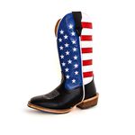 Bota Texana Masculina Couro Legítimo Látego Preto / Branco / Vermelho e Azul Fly EUA Salto Carrapeta