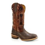 Bota Texana Masculina Couro Legítimo Bovino Tubarão Café e Fóssil Pinhão Bordado Flecha Solado Carrapeta
