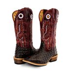 Bota Texana Masculina Salto Carrapeta Couro Bovino Legítimo Avestruz Chocolate e Fóssil Vinho