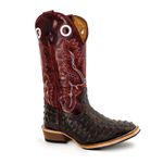 Bota Texana Masculina Salto Carrapeta Couro Bovino Legítimo Avestruz Chocolate e Fóssil Vinho