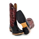 Bota Texana Masculina Bico Quadrado Couro Legítimo Tubarão Preto e Fóssil Vinho Salto Carrapeta