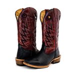 Bota Texana Masculina Bico Quadrado Couro Legítimo Tubarão Preto e Fóssil Vinho Salto Carrapeta