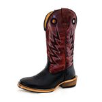 Bota Texana Masculina Bico Quadrado Couro Legítimo Tubarão Preto e Fóssil Vinho Salto Carrapeta