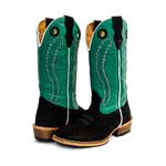 Bota Texana Masculina Couro Legítimo Crazy Horse Preto e Fly Verde Salto Carrapeta