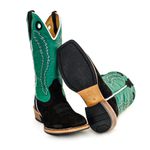 Bota Texana Masculina Couro Legítimo Crazy Horse Preto e Fly Verde Salto Carrapeta