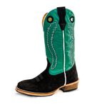 Bota Texana Masculina Couro Legítimo Crazy Horse Preto e Fly Verde Salto Carrapeta