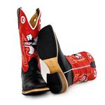 Bota Texana Masculina Couro Legítimo Bovino Tubarão Preto e Floater Vermelho Ekip Solado Carrapeta