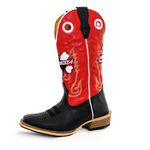 Bota Texana Masculina Couro Legítimo Bovino Tubarão Preto e Floater Vermelho Ekip Solado Carrapeta