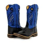 Bota Texana Masculina Cano Padrão Couro Bovino Legítimo Látego Preto e Fly Azul Bordado Quadriculado Solado Jump