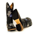 Bota Texana Masculina Couro Legítimo Látego Preto Bordado CRP Solado Carrapeta