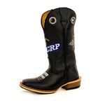 Bota Texana Masculina Couro Legítimo Látego Preto Bordado CRP Solado Carrapeta