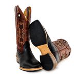 Bota Texana Masculina Couro Legítimo Bovino Tubarão Preto e Fóssil Pinhão Flecha Solado Carrapeta