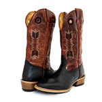 Bota Texana Masculina Couro Legítimo Bovino Tubarão Preto e Fóssil Pinhão Flecha Solado Carrapeta