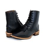 Bota Coturno Carrapeta Unissex Bico Quadrado Couro Legítimo Látego Preto