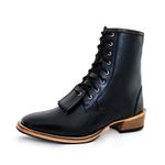 Bota Coturno Carrapeta Unissex Bico Quadrado Couro Legítimo Látego Preto