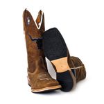 Bota Texana Masculina Couro Legítimo Mustang Tabaco e Látego Preto Bordado Boi Salto Carrapeta