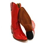 Bota Texana Feminina Cano Médio Couro Legítimo Bovino Anaconda Vermelha e Floater Vermelho