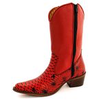 Bota Texana Feminina Cano Médio Couro Legítimo Bovino Anaconda Vermelha e Floater Vermelho