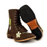 Bota Coturno Carrapeta Unissex Bico Quadrado Couro Legítimo Crazy Horse Café