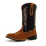 Bota Texana Country Masculina Couro Bovino Legítimo Floater Café e Nobuck Camel
