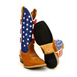 Bota Texana Masculina Couro Legítimo Nobuck Castor e Bandeira Estados Unidos Salto Carrapeta
