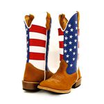 Bota Texana Masculina Couro Legítimo Nobuck Castor e Bandeira Estados Unidos Salto Carrapeta