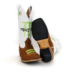 Bota Texana Carrapeta Masculina Bico Quadrado Couro Bovino Crazy Horse e Floater Branco