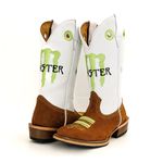 Bota Texana Carrapeta Masculina Bico Quadrado Couro Bovino Crazy Horse e Floater Branco