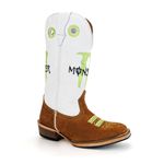 Bota Texana Carrapeta Masculina Bico Quadrado Couro Bovino Crazy Horse e Floater Branco